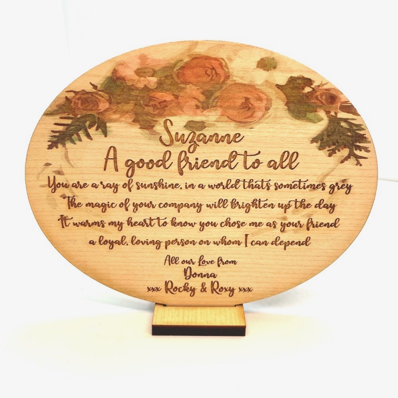 Wooden Plaque for Celebrations Friends Plaque Keepsake in Solid Maple Wood with Stand Personalised with your own words